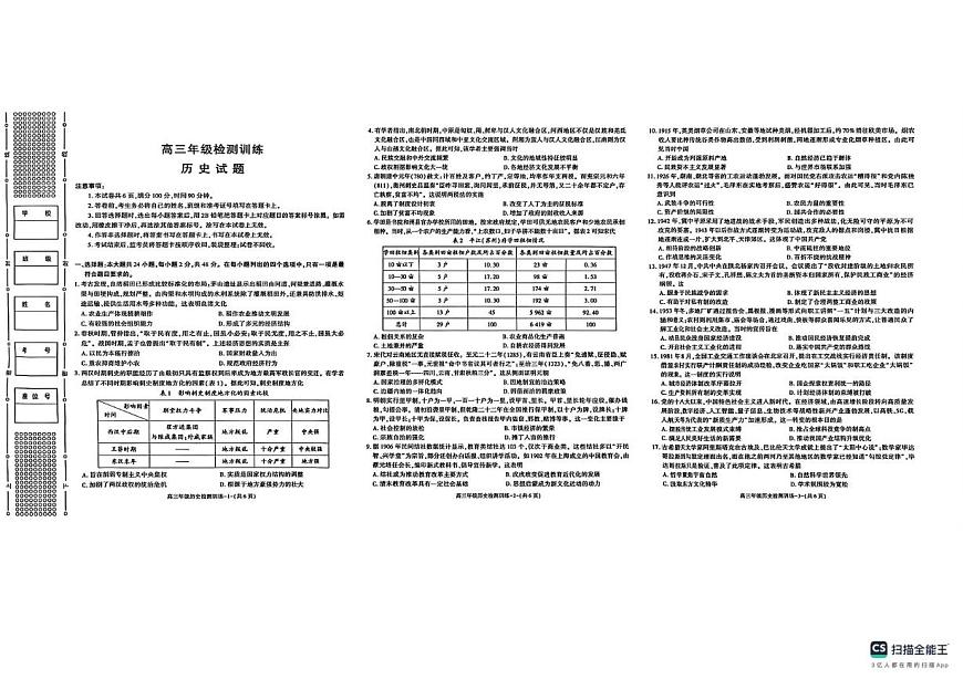 陕西省榆林市2025-2026学年高三上学期期末考试历史试题第1页