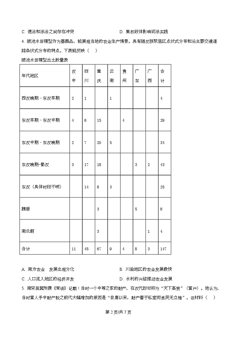 精品解析：2026届四川省遂宁市高三上学期一诊考试历史试题（原卷版）第2页