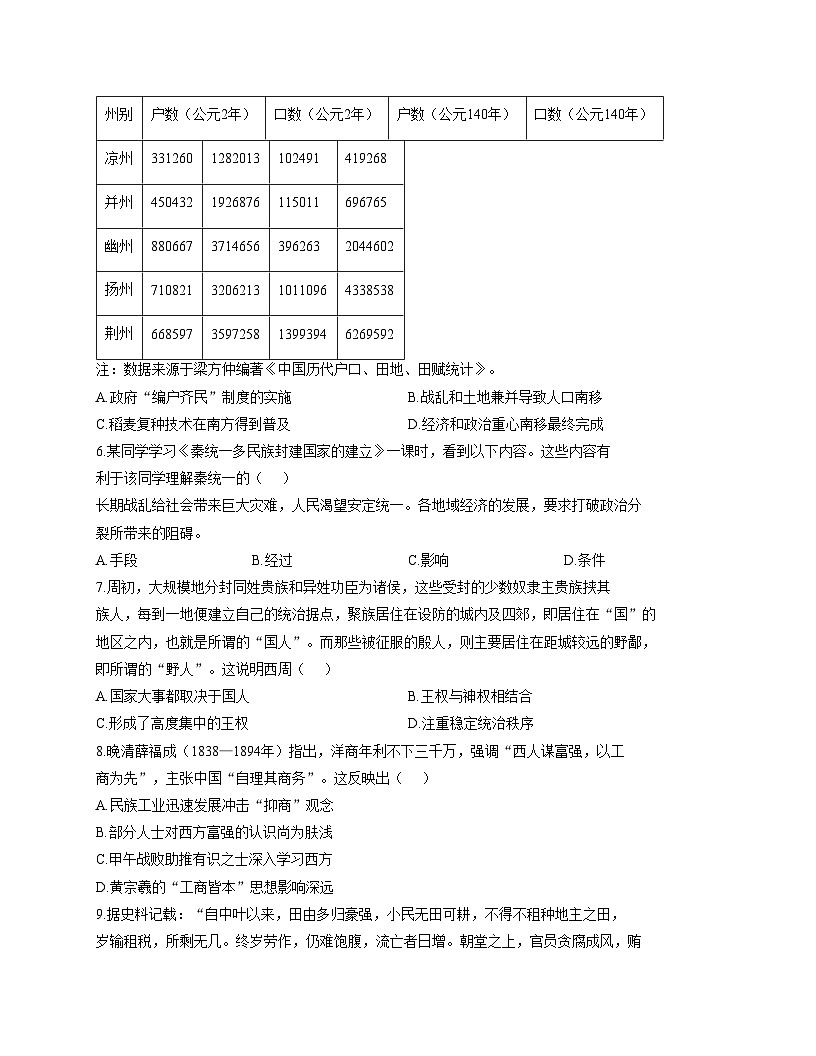 山东菏泽市郓城县实验中学2025_2026学年高三上学期12月月考历史试题（文字版，含答案）第2页