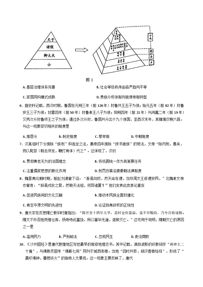 2025—2026学年度山东省聊城市高一上学期期中教学质量检测历史试题（含答案）第2页