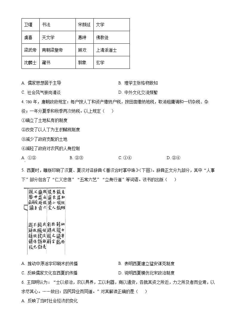 湖北省随州市曾都区第一高级中学2025-2026学年高一上学期1月期末复习综合测试历史试题（原卷版+解析版）第2页