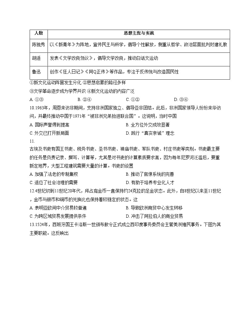 2026届河北省沧州市高三上学期教学质量监测历史试题（文字版，含答案）第3页