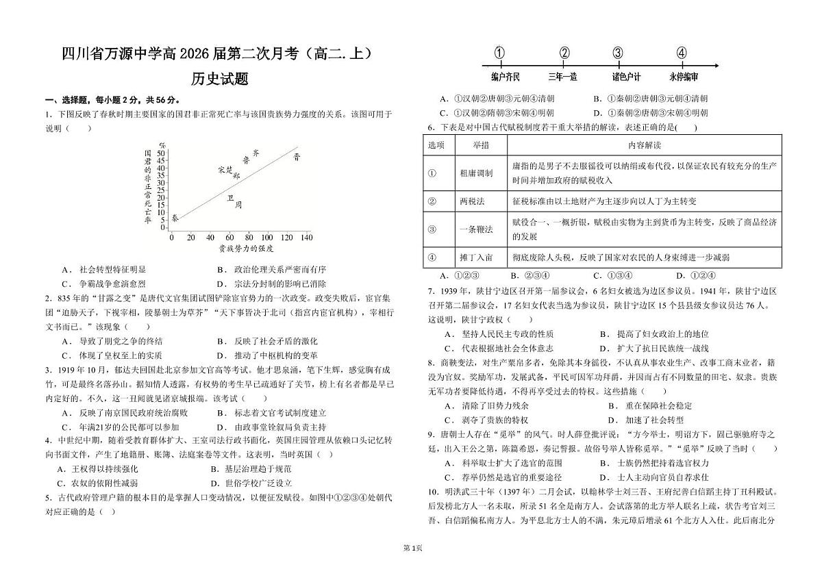 高2026届历史第二次月考试卷12.10第1页
