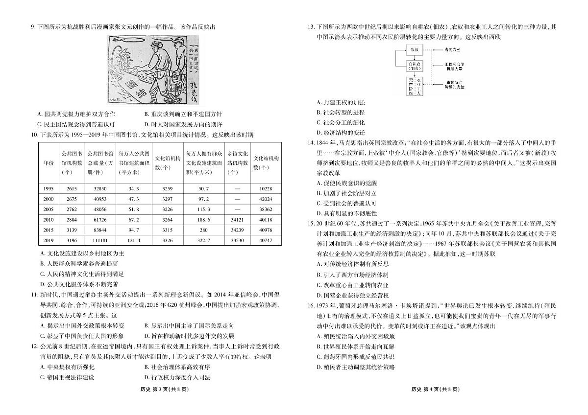高三历史正文（2026届高三年级1月份适应性测试）第2页