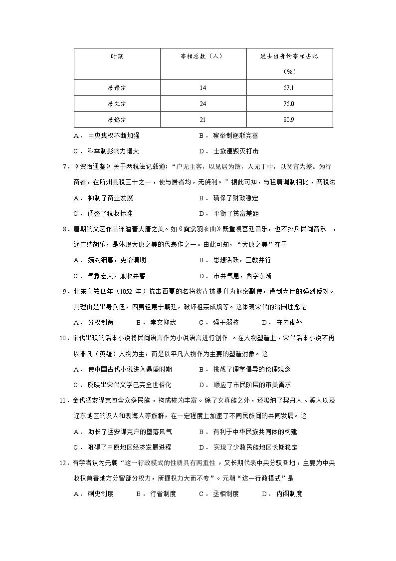宁夏回族自治区石嘴山市2025-2026学年高一上学期期末教学质量检测历史试题（Word版附答案）第2页