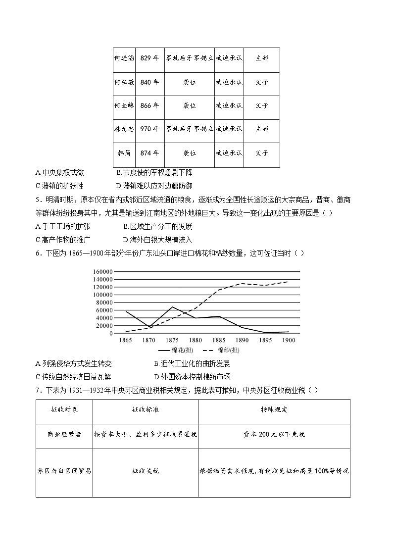 安徽省2026届高三上学期1月质量检测历史试卷（Word版附解析）第2页