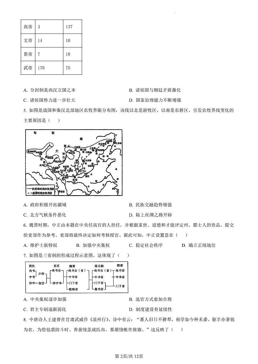 2022-2023学年深圳中学高一(上)期末历史试卷及答案第2页