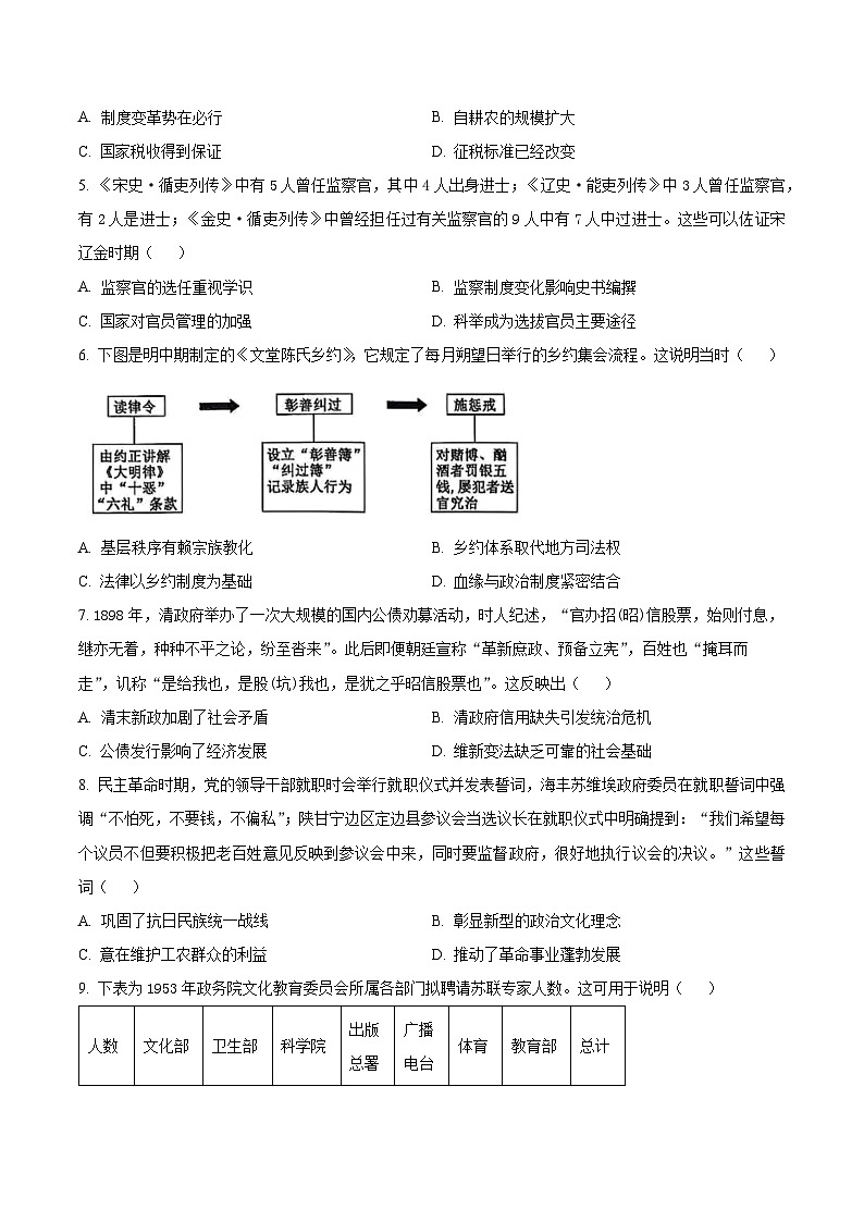 长沙市雅礼中学2025-2026学年高二上学期期末考试历史试题  Word版无答案第2页
