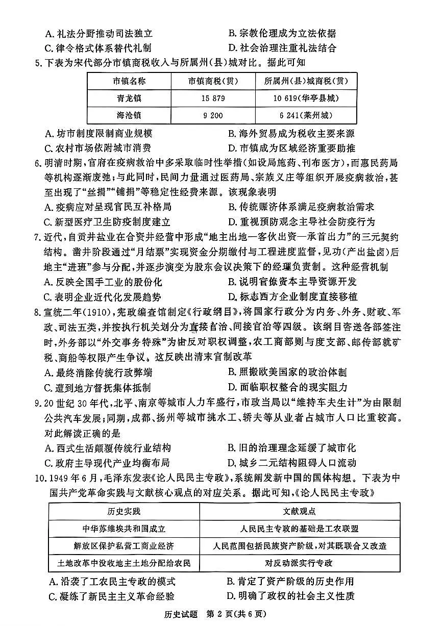 历史-河南青桐鸣2025-2026学年（上）高二年级上学期2月期末考试题及答案第2页