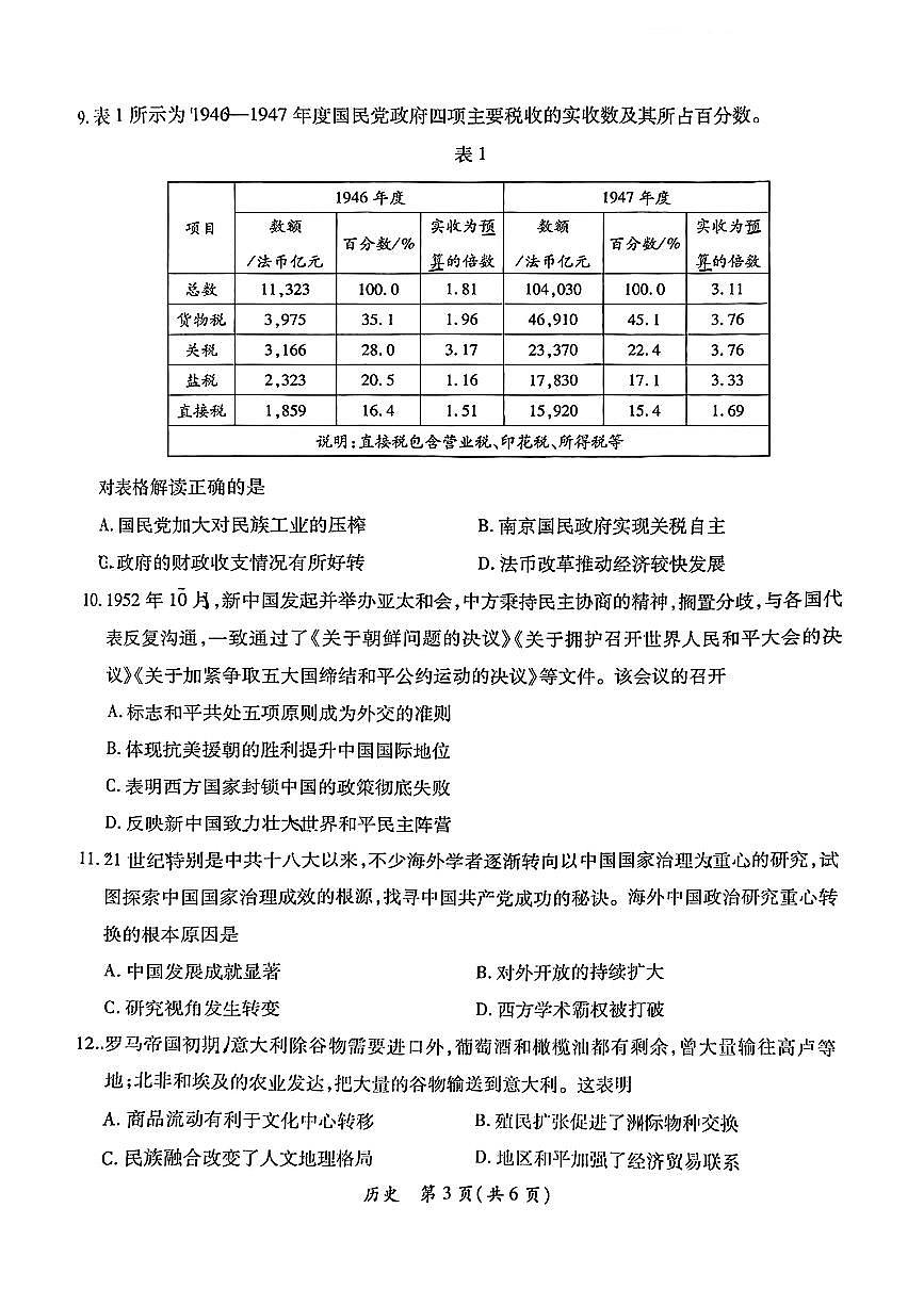 2026届广东省茂名市高州市高三上学期一模历史试卷第3页