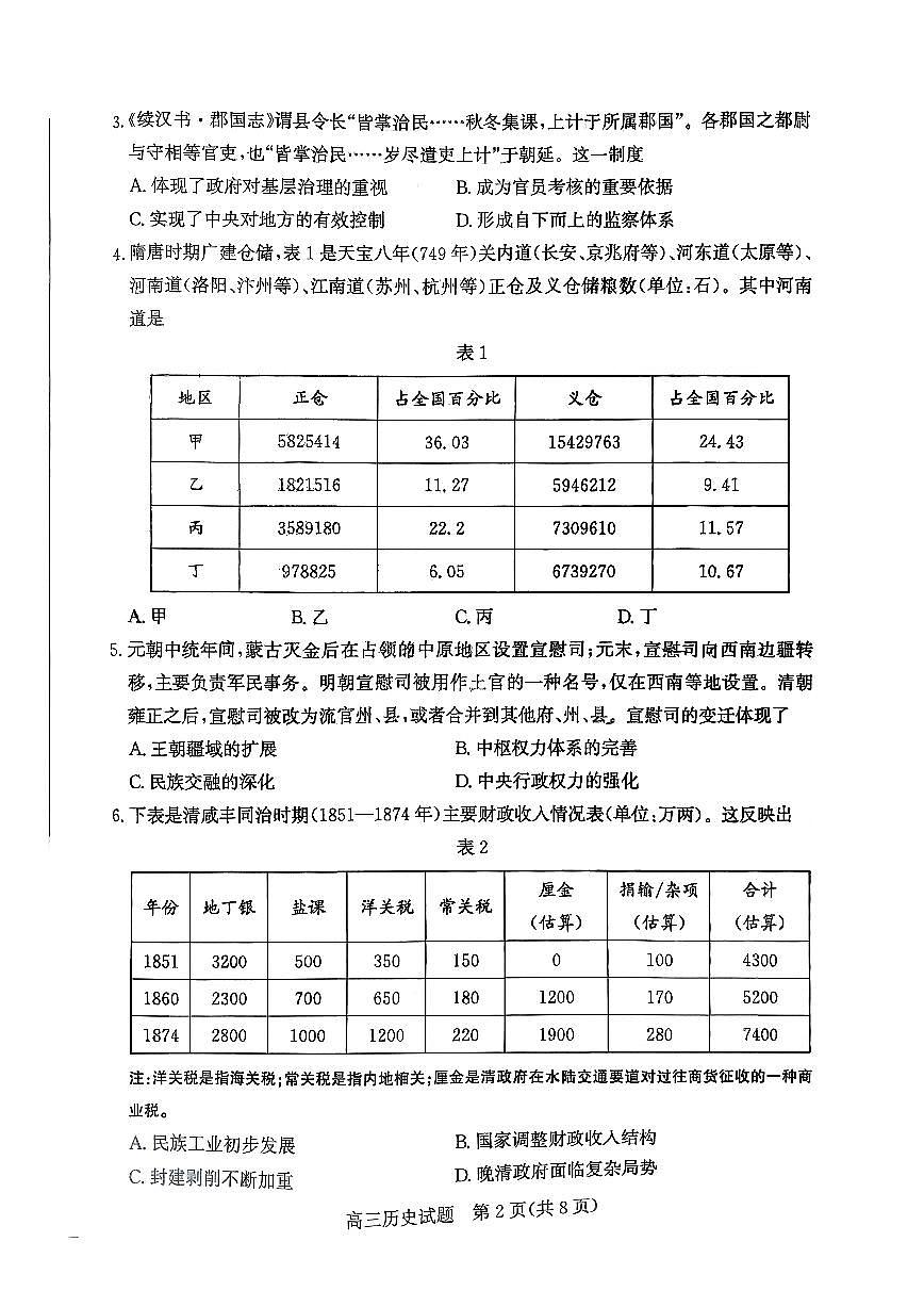 山东省枣庄市2026届高三一调（一模）第一学期质量检测 历史试题+答案第2页