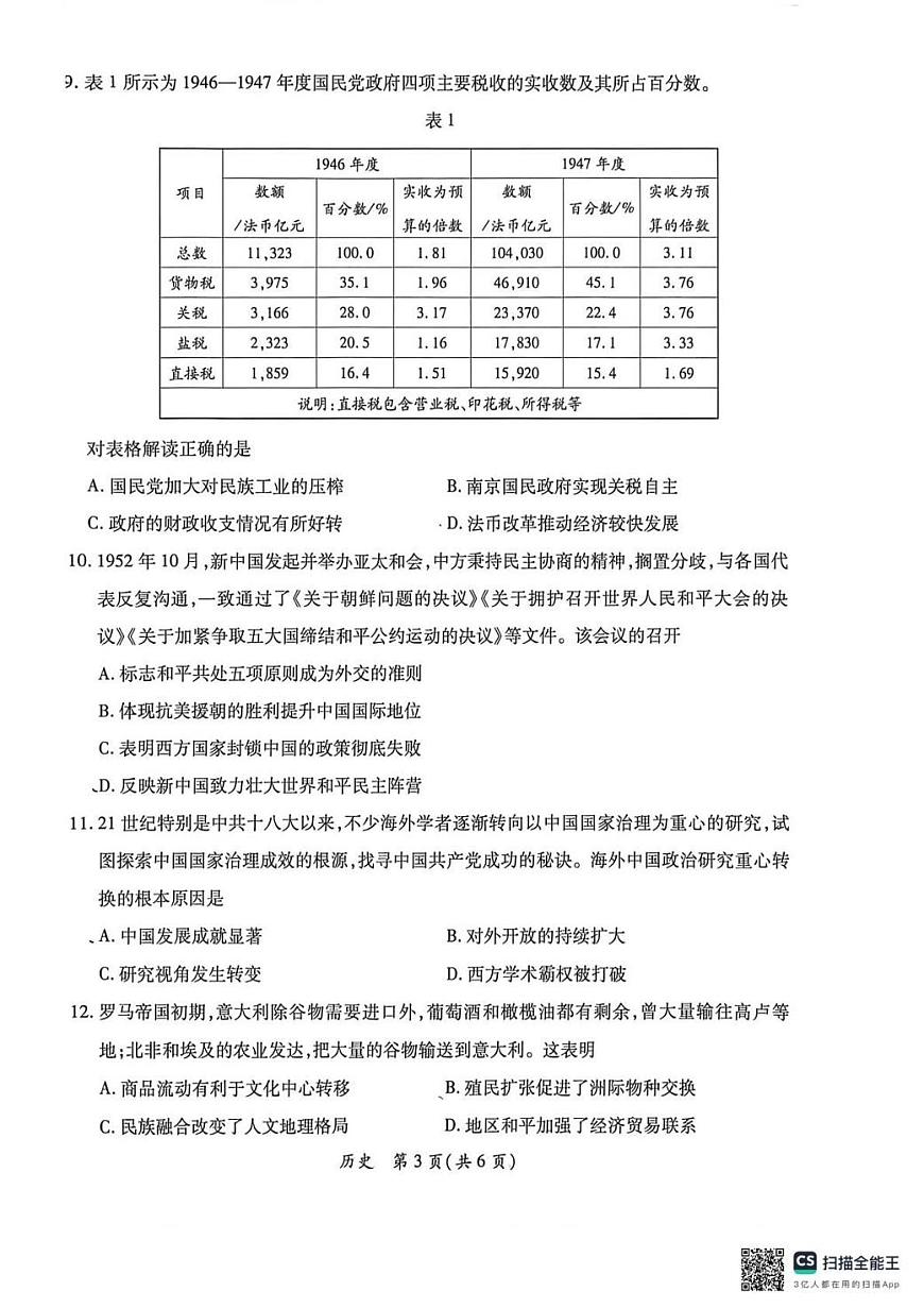 历史-广东省2026年茂名市高三年级第一次综合测试试卷及答案第3页