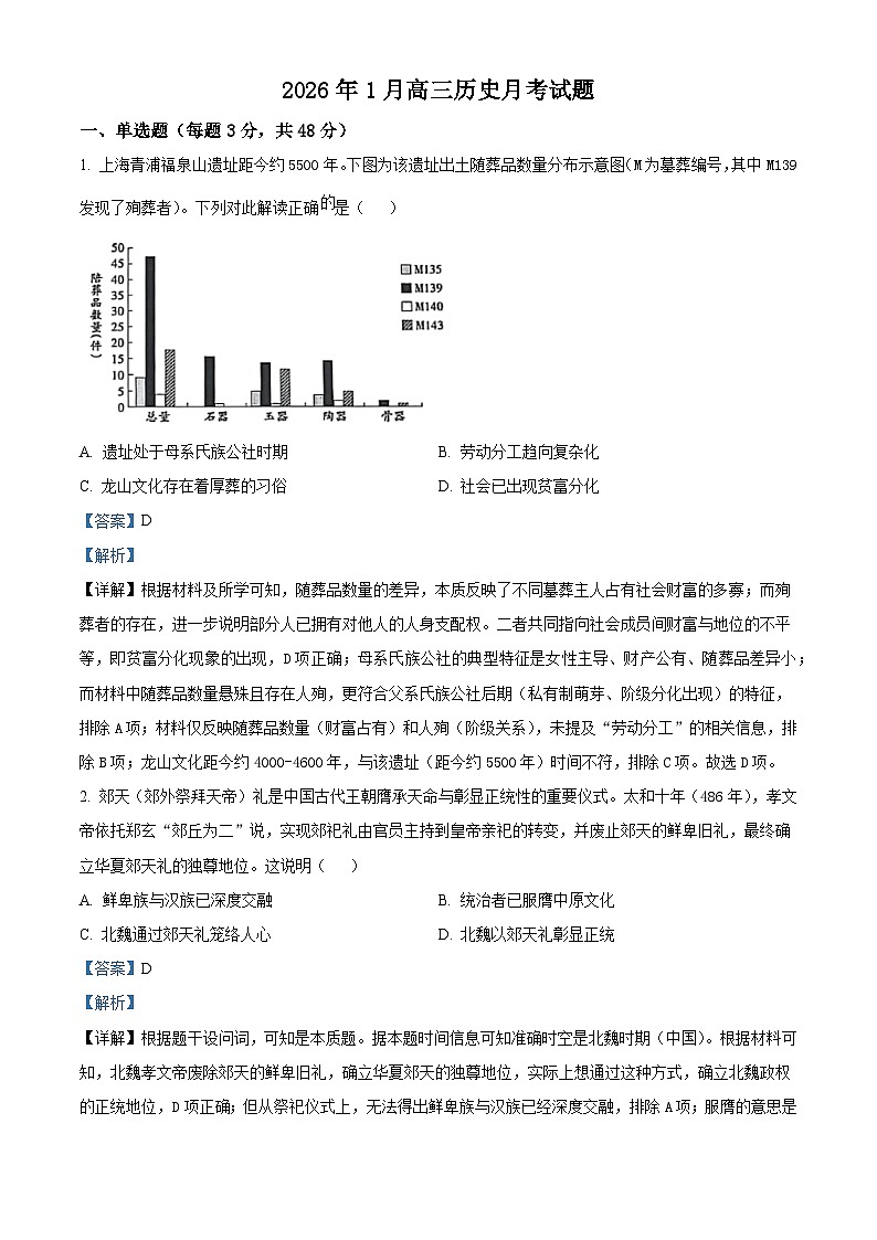 2026届湖南岳阳一中高三上学期1月月考历史试题（含答案及解析）第1页