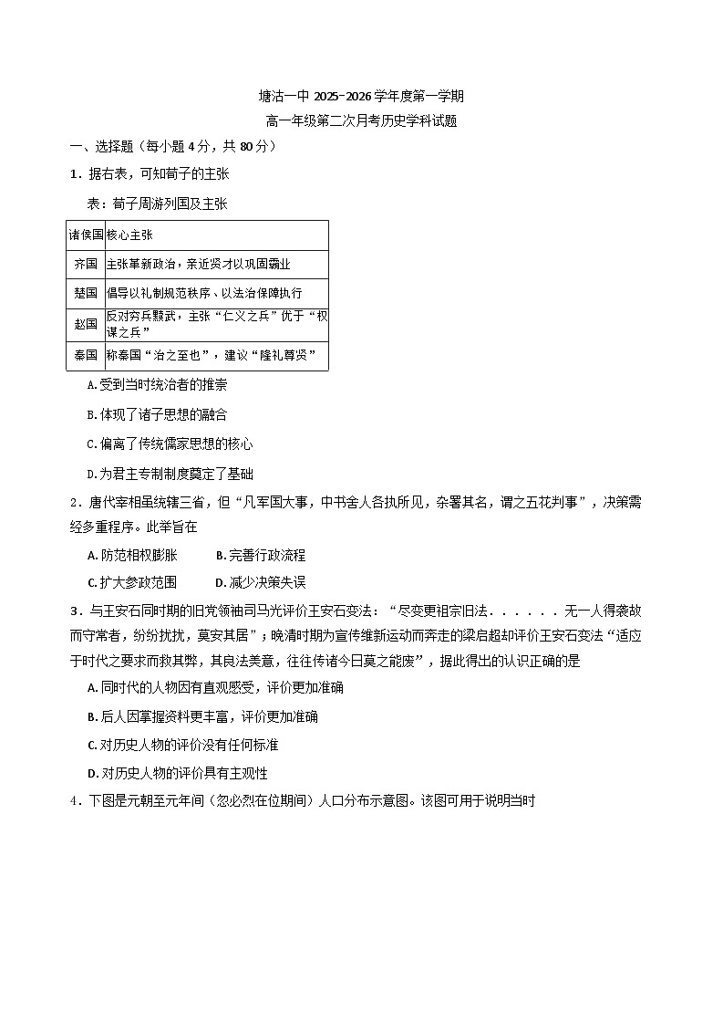 2025—2026学年度天津市滨海新区塘沽第一中学高一上学期第二次月考历史试卷（含答案）第1页