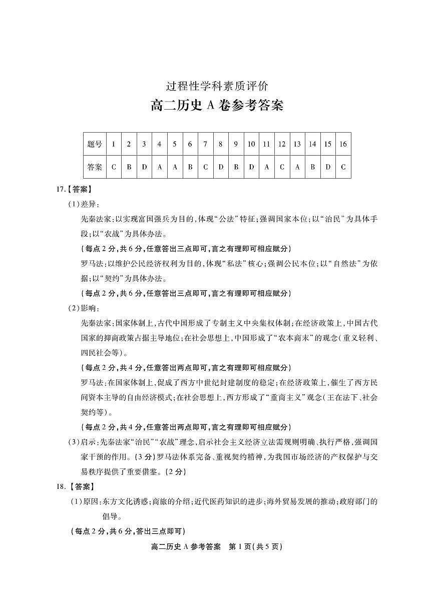 历史试题(A)答案第1页