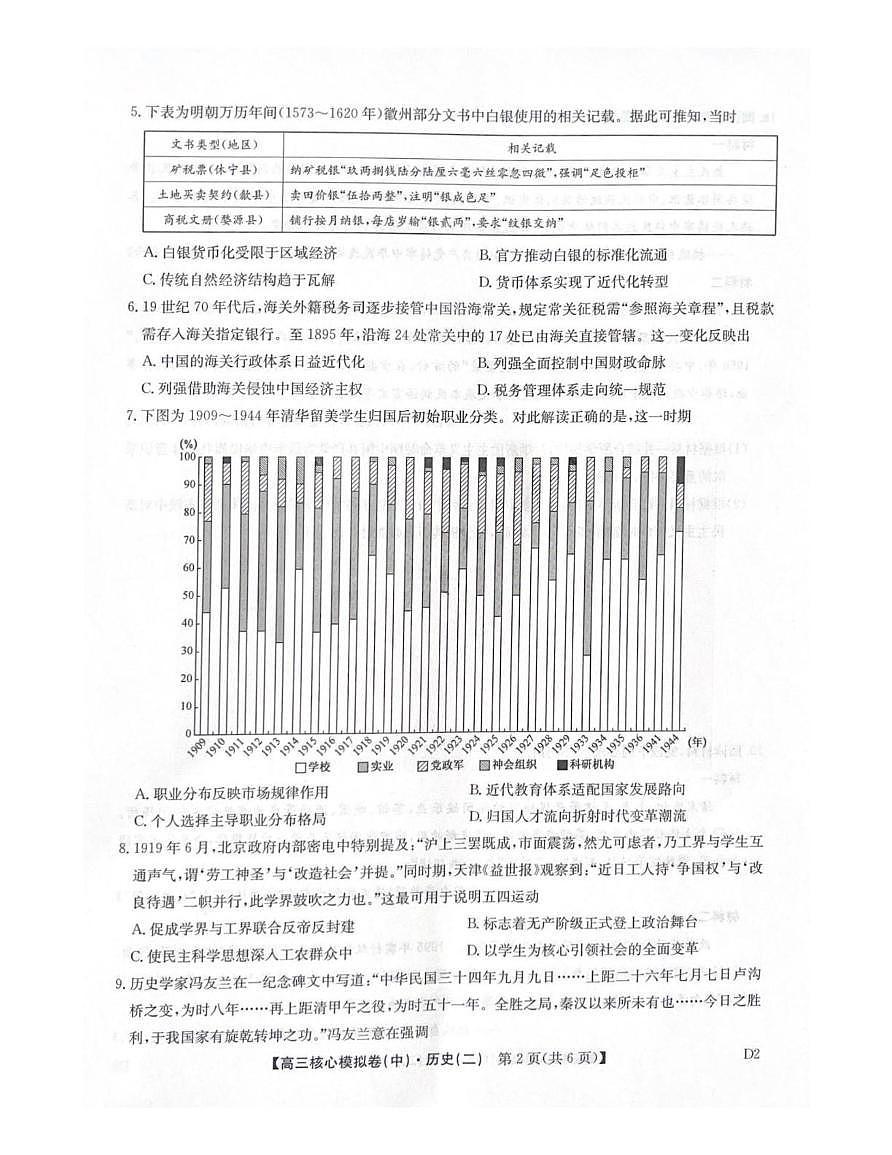 历史-九师联盟2025-2026学年高三核心模拟卷（中）试卷及答案第2页