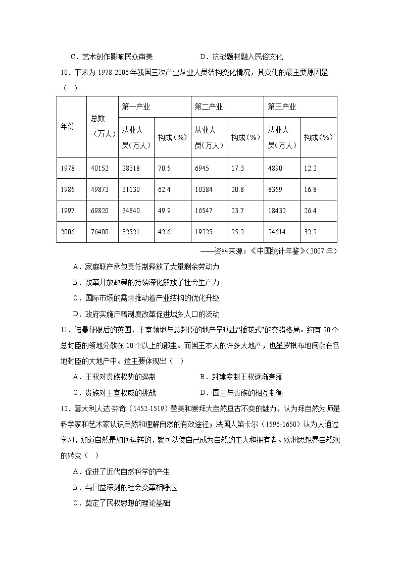 2026届河南省方城县第一高级中学高三上学期迎一模模拟（八）历史试题（含答案）第3页