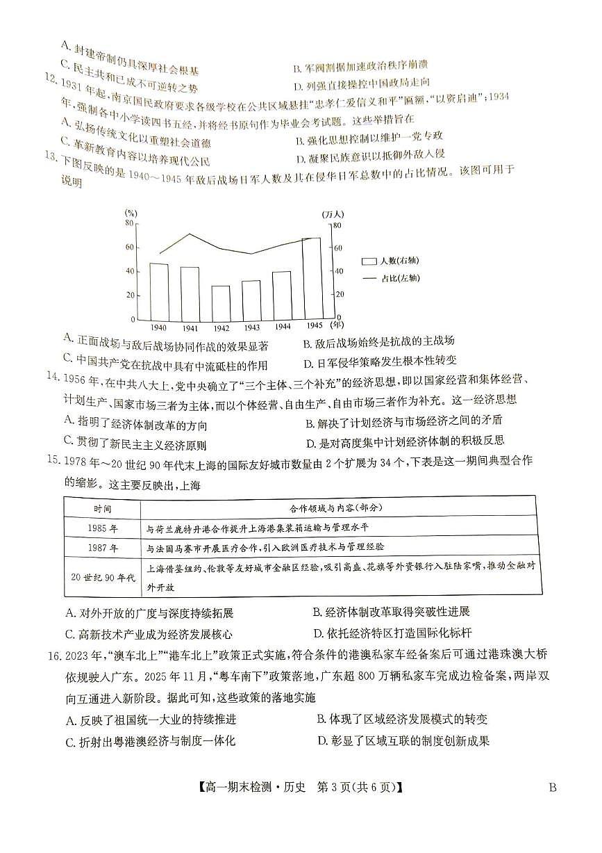河南商丘市商师联盟2025-2026学年高一上学期期末考试历史试题含答案第3页