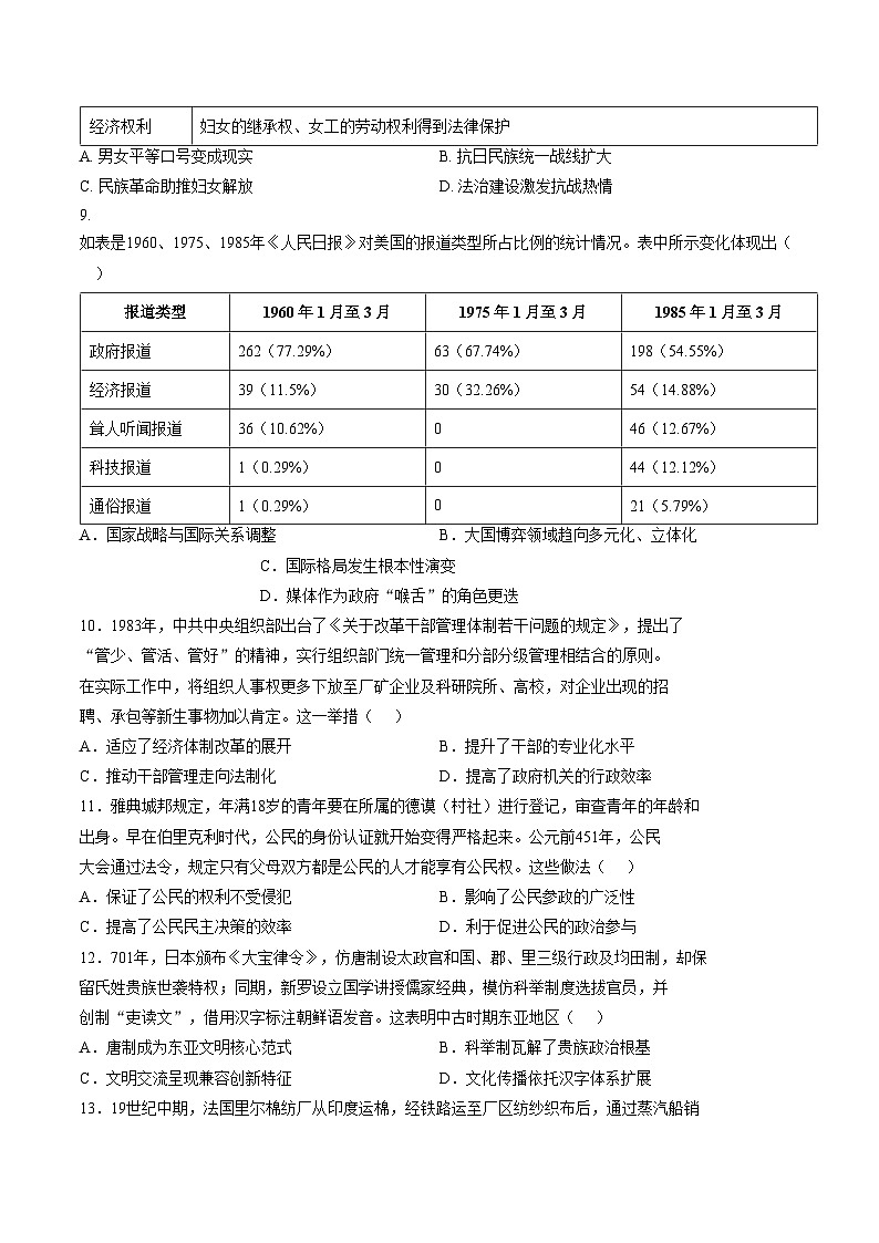 福建省福州第一中学2025_2026学年高二上学期第二学段模块期末考试历史试题（扫描版，含答案）第3页