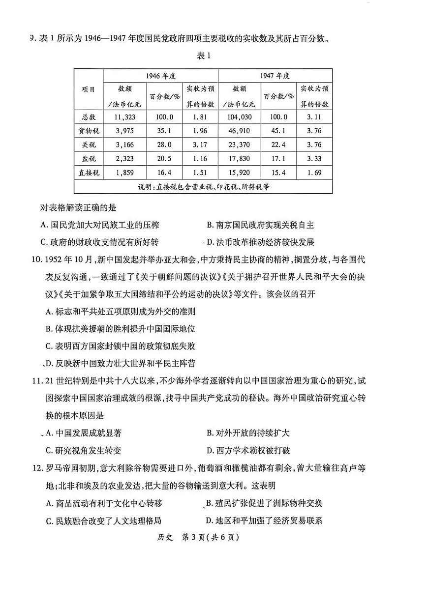 广东省茂名市2026年高三高考一模历史试卷含答案第3页