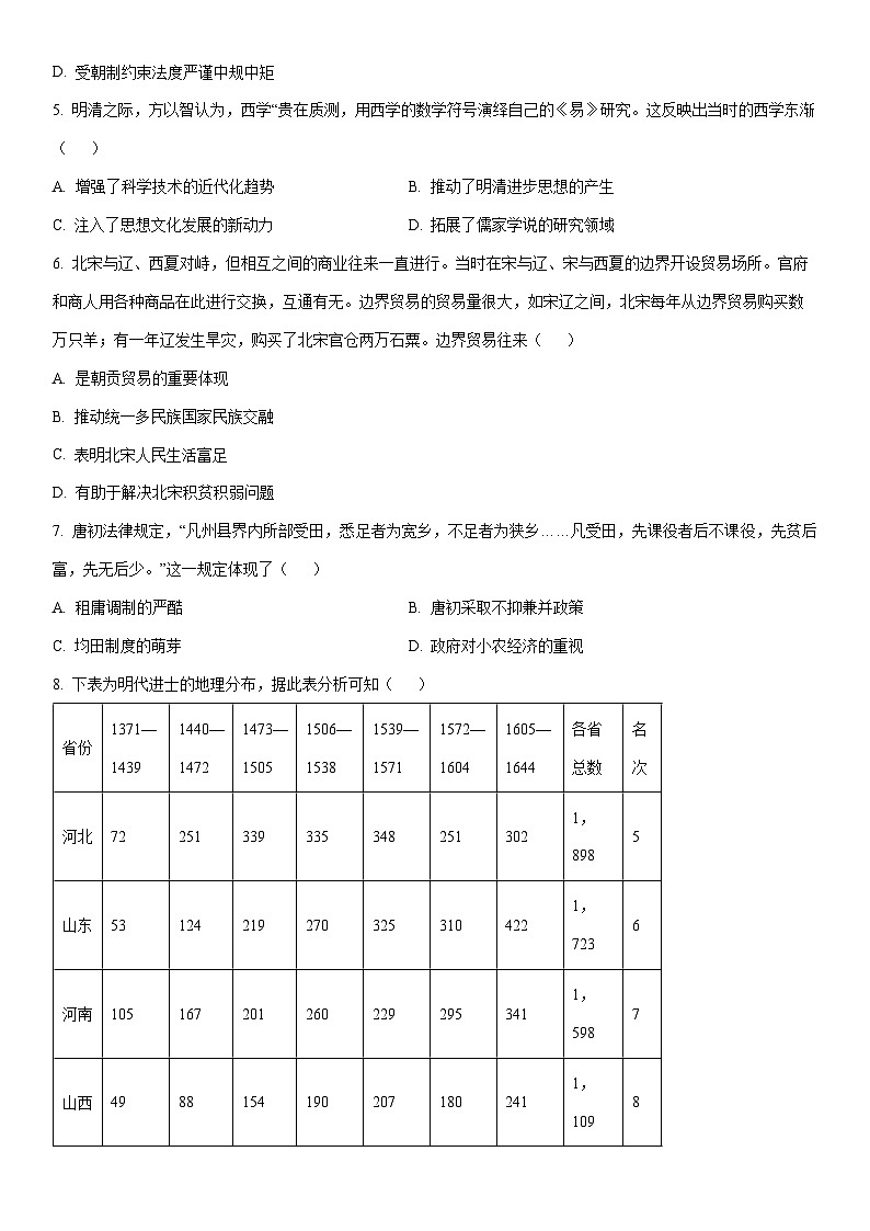 2026届河北省承德市高三上学期期末模拟测试历史试卷（学生版）第2页