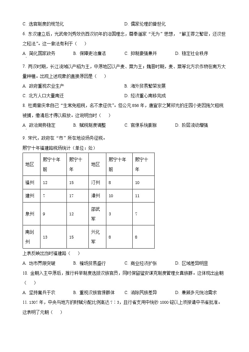福建漳州市2025-2026学年高一上学期期末教学质量检测历史试题（试卷+解析）第2页