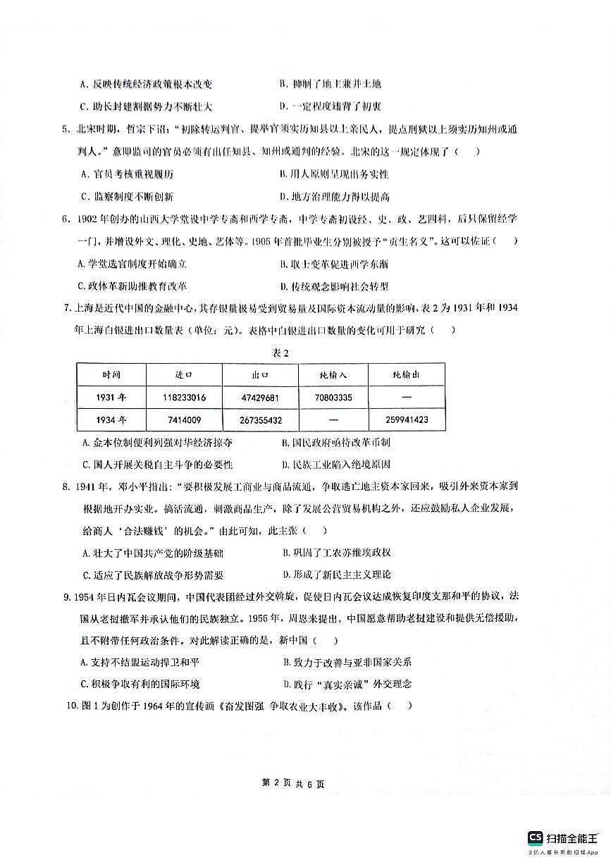 安徽省皖中名校联考2025-2026学年高二上学期2月期末历史试卷第2页