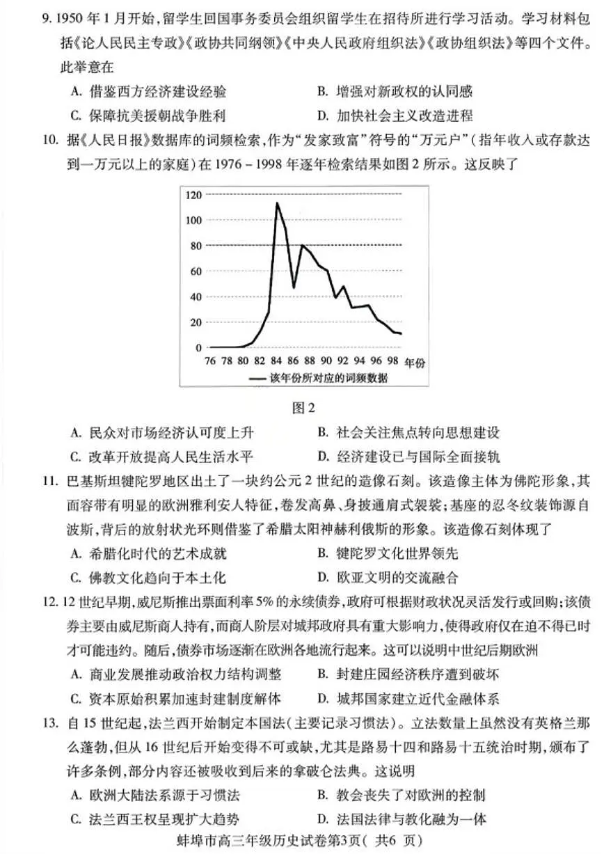 2026届安徽省蚌埠市高三高考一模历史试题（含答案）第2页