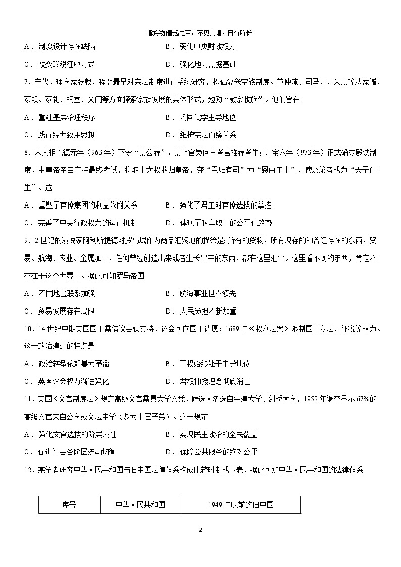 贵州省黔西市2025—2026学年高二上学期期末教学质量检测历史试卷第2页