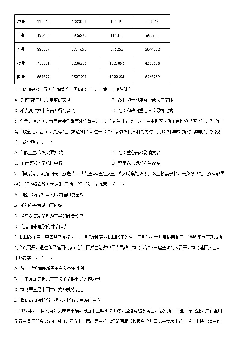 2025-2026学年甘肃省陇南市西和县第二中学、第三中学、成名高级中学高二上学期期末考试历史试卷（学生版）第2页