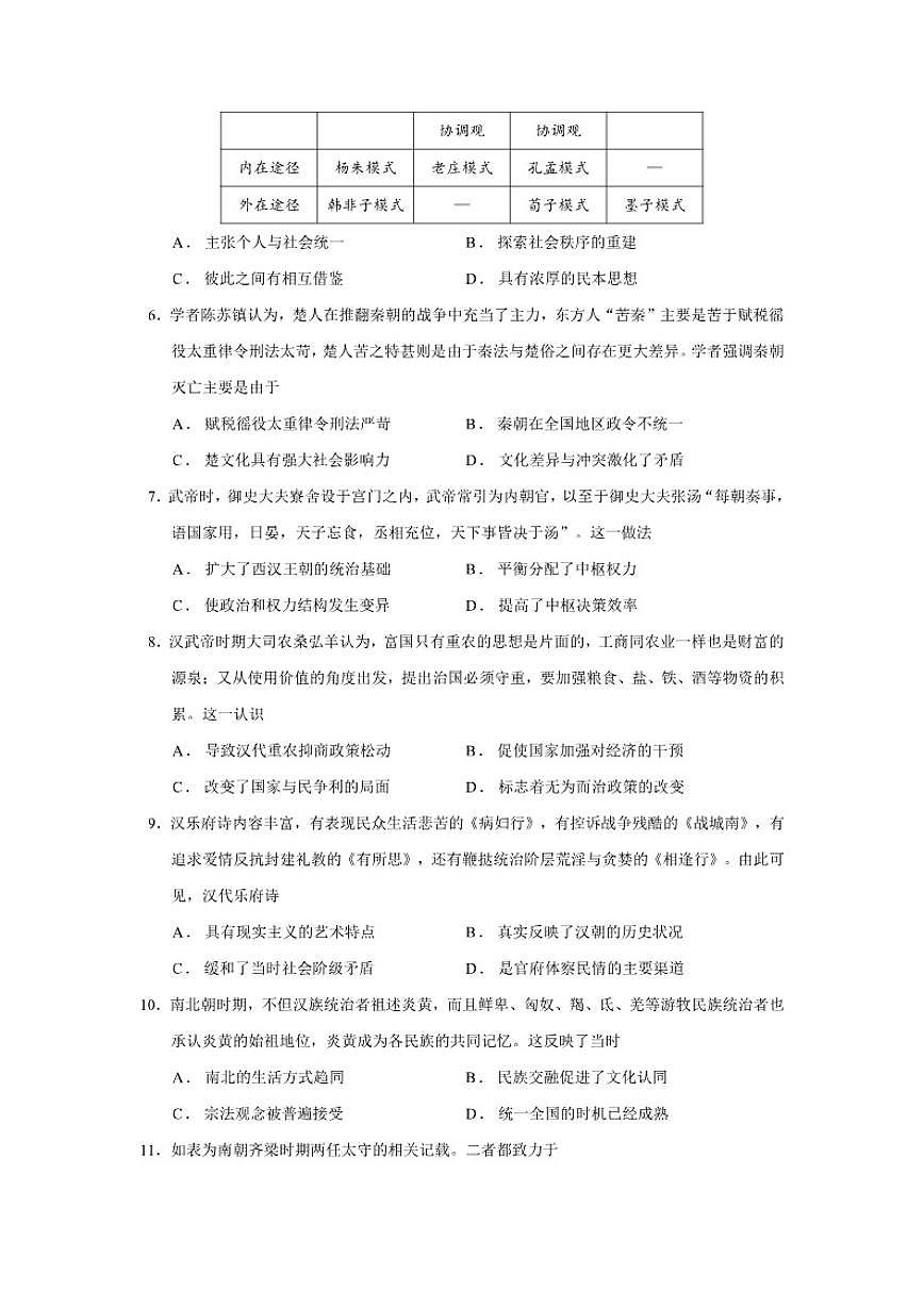 2025—2026学年度山东省曲阜市高一上学期期中教学质量检测历史试题（含答案）第2页