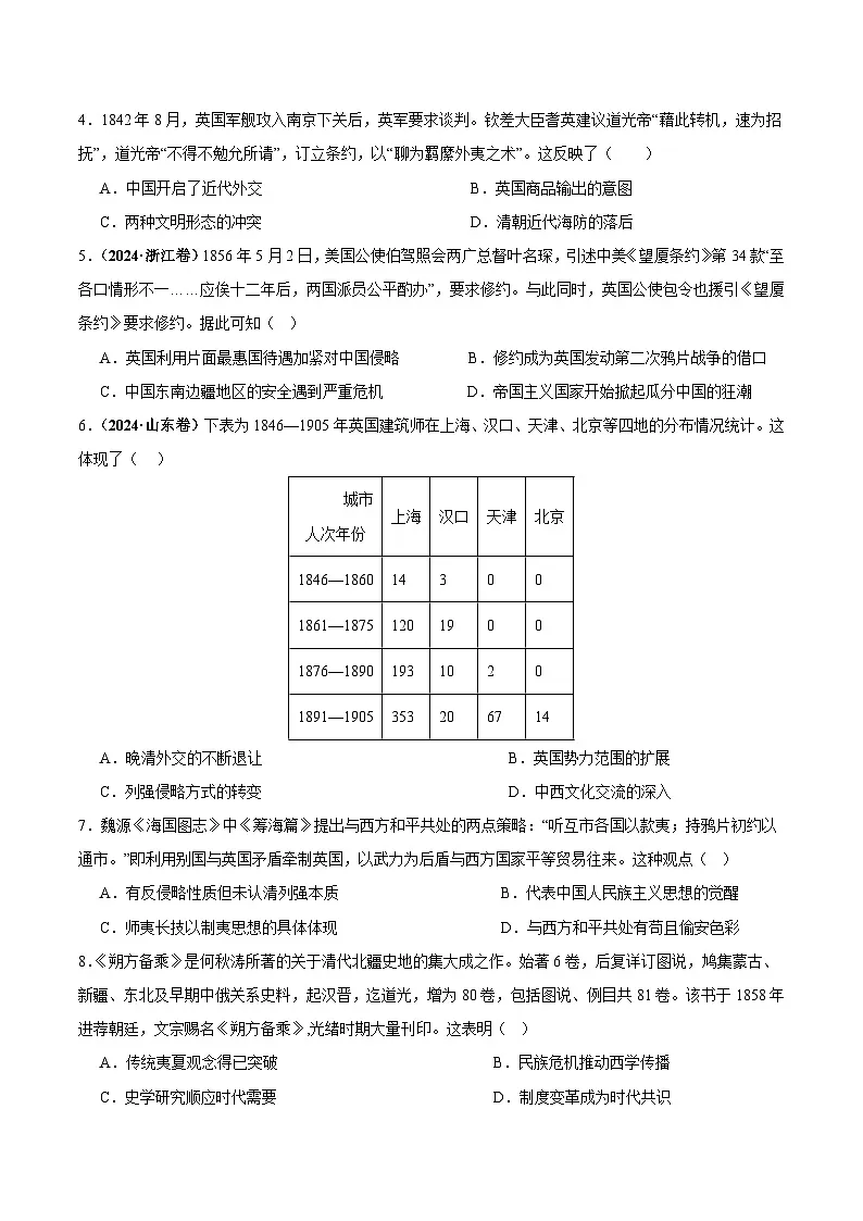 高考历史一轮-考点巩固卷晚清时期的内忧外患与救亡图存（原卷版）第2页