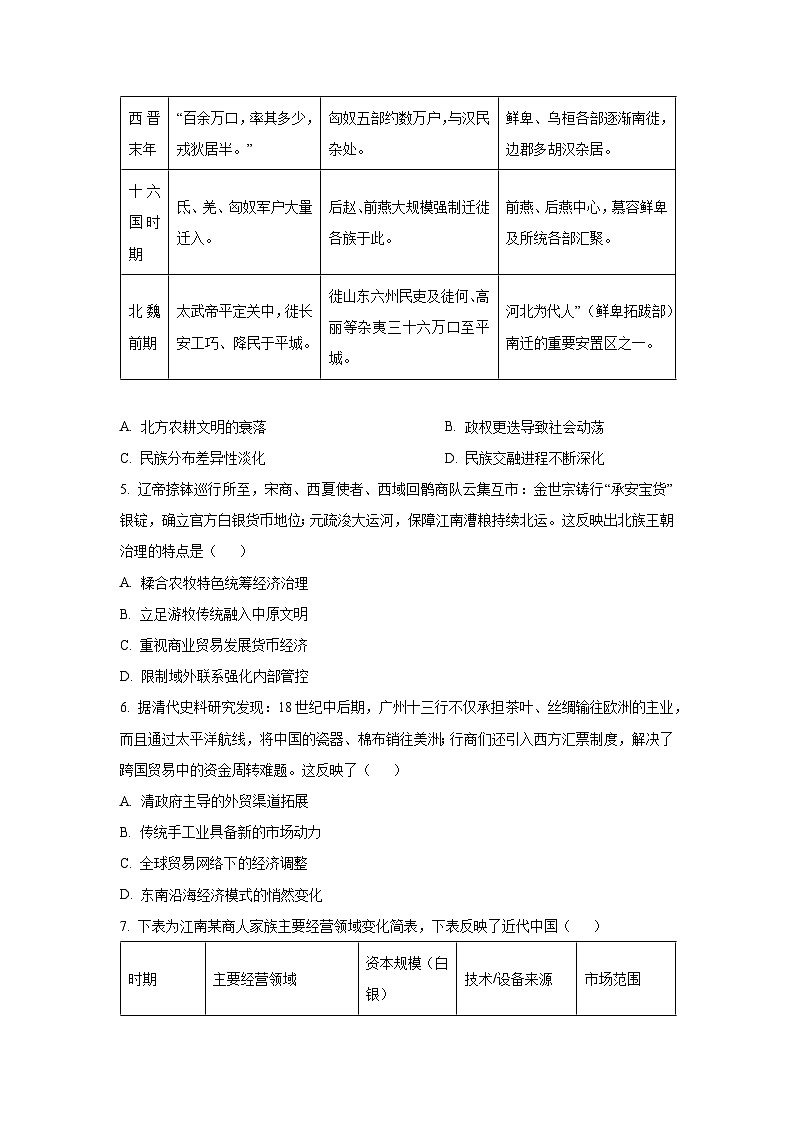 【历史】湖南常德市2025-2026学年高三上学期期末检测考试试题（学生版）第2页