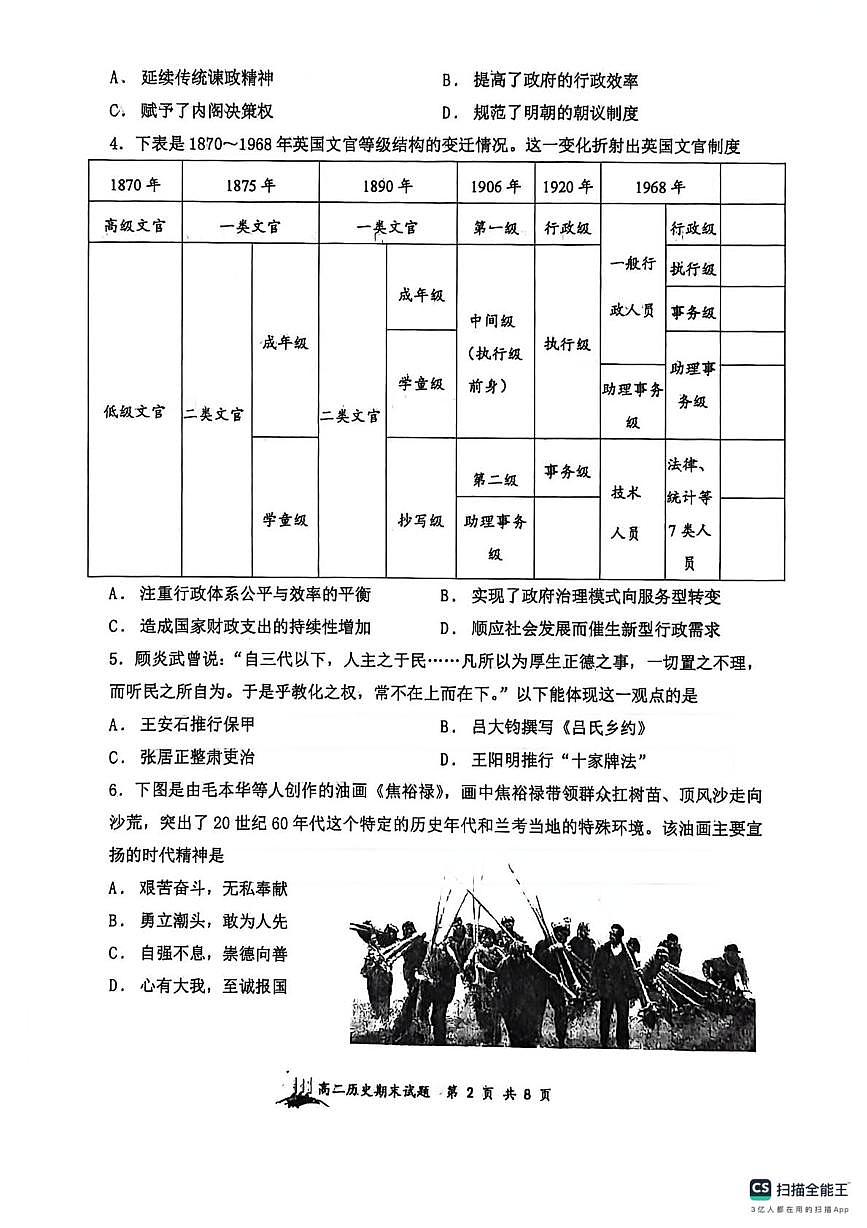 山西太原市山西大学附属中学校2025-2026学年高二第一学期期末考试历史试题第2页