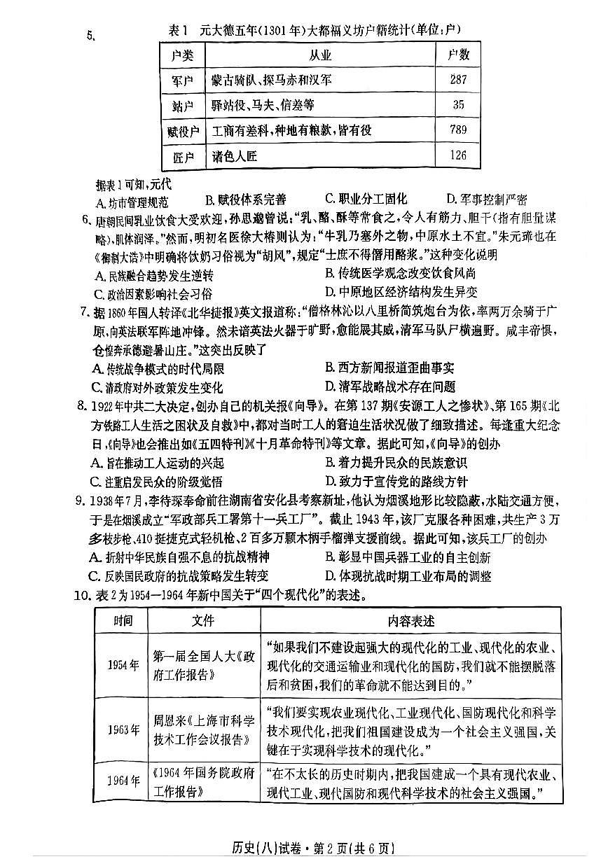 2025届云南名校月考（八）历史第2页
