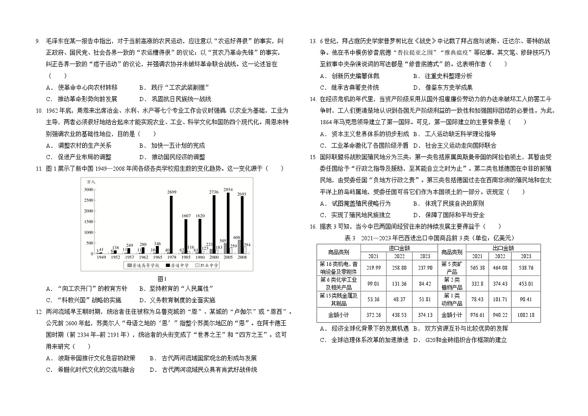 曲靖一中2025届高考决胜全真模拟卷（二）历史第2页