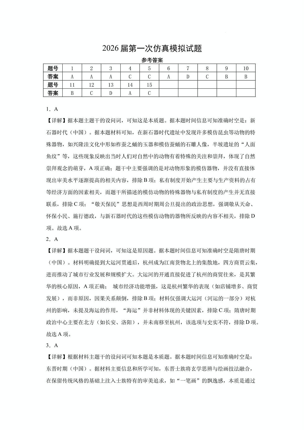 2026届江苏省南京大学附属中学等多校高三上学期第一次仿真模拟考试历史试题答案第1页