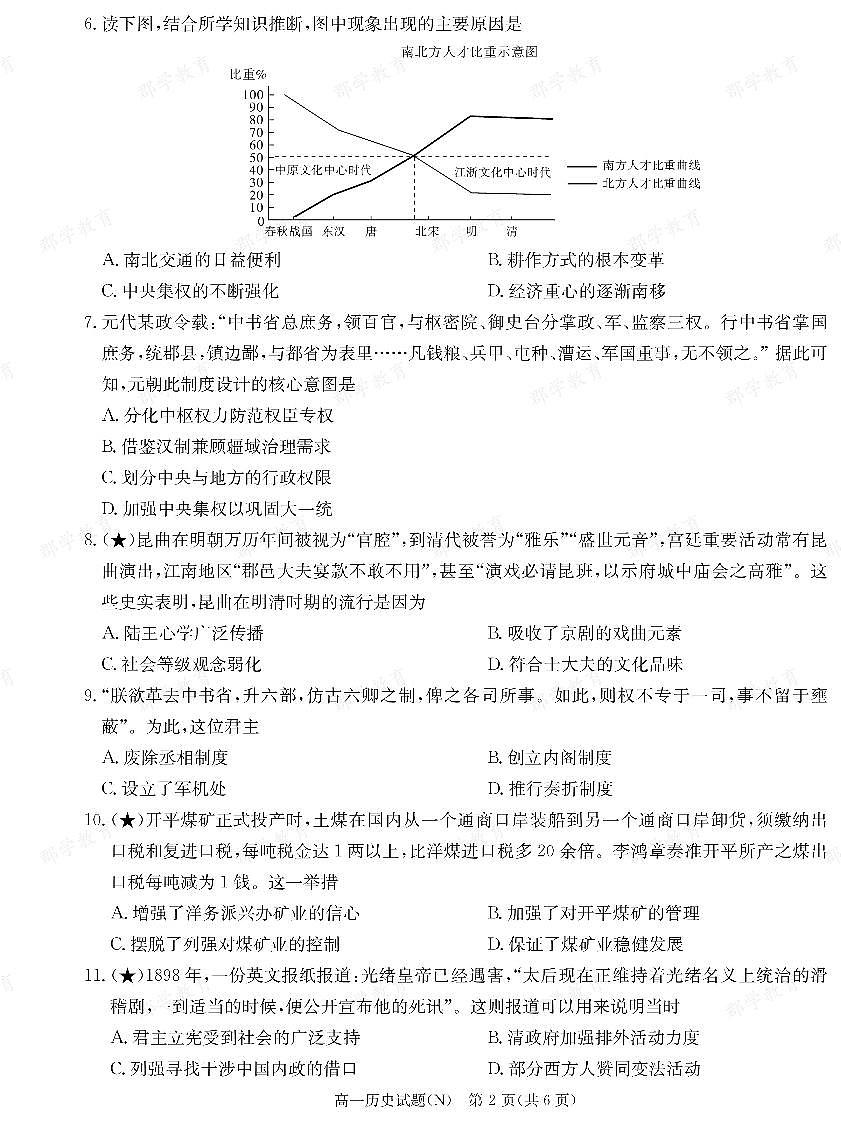 【历史】湖南省长郡中学2025-2026高一上学期期末考试第2页