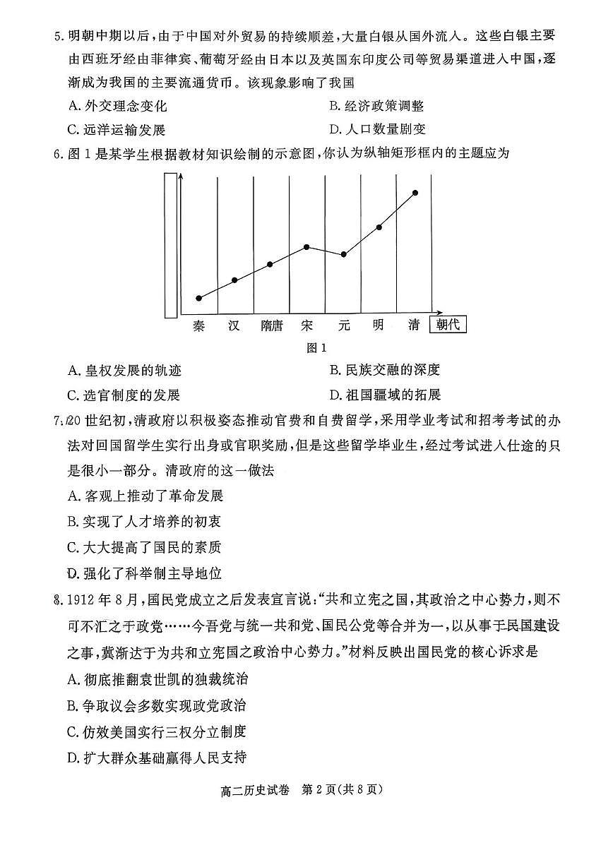 河北唐山市2025-2026学年高二上学期期末考试历史试题第2页