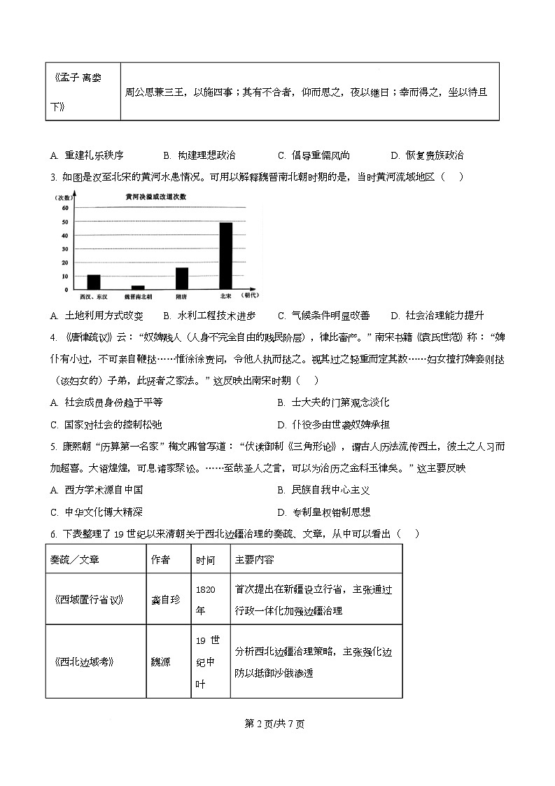 四川省绵阳南山中学2025-2026学年高三下学期第六次教学质量检测历史试题  Word版无答案第2页