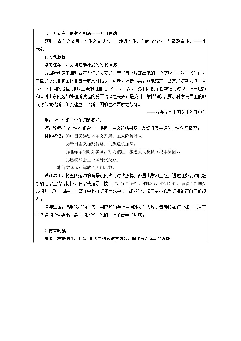 统编版高中历史纲要上册 第20课 五四运动与中国共产党的诞生 教学设计第3页