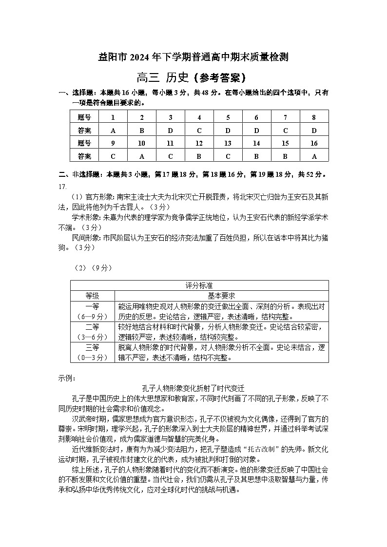 高三历史参考答案第1页