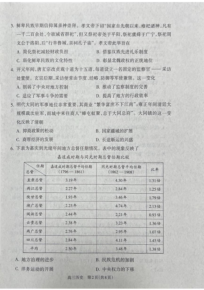 山西省吕梁市2024-2025学年高三上学期期末考试历史试题第2页