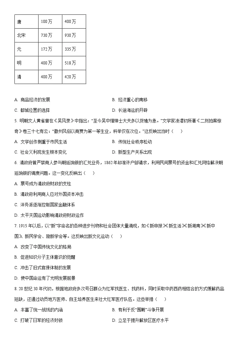 2026届广东广州市天河区高三下学期适应性训练（二模）历史试卷（学生版）第2页