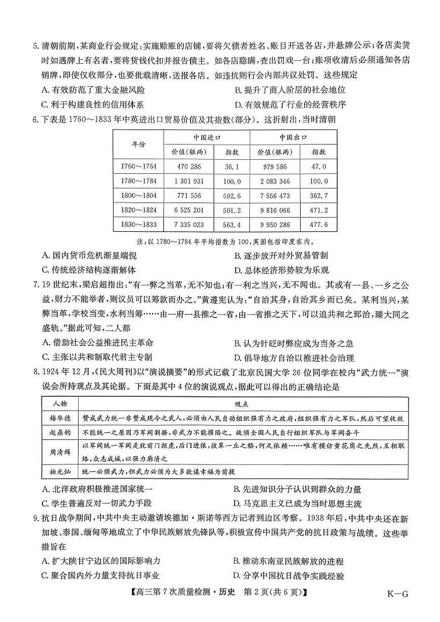 九师联盟2026届高三第7次质量检测 历史第2页