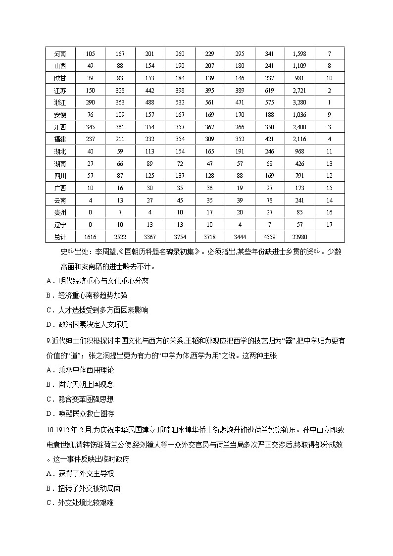 安徽省安庆市2025-2026学年高三上学期期末测试历史试题（含答案解析）第3页