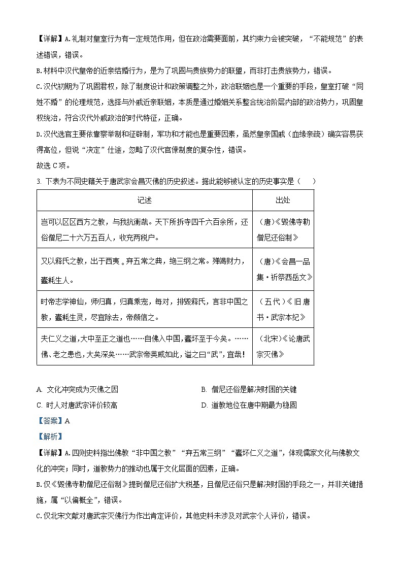 四川省部分学校2026届高三下学期综合素模拟预测历史试题 Word版含解析第2页