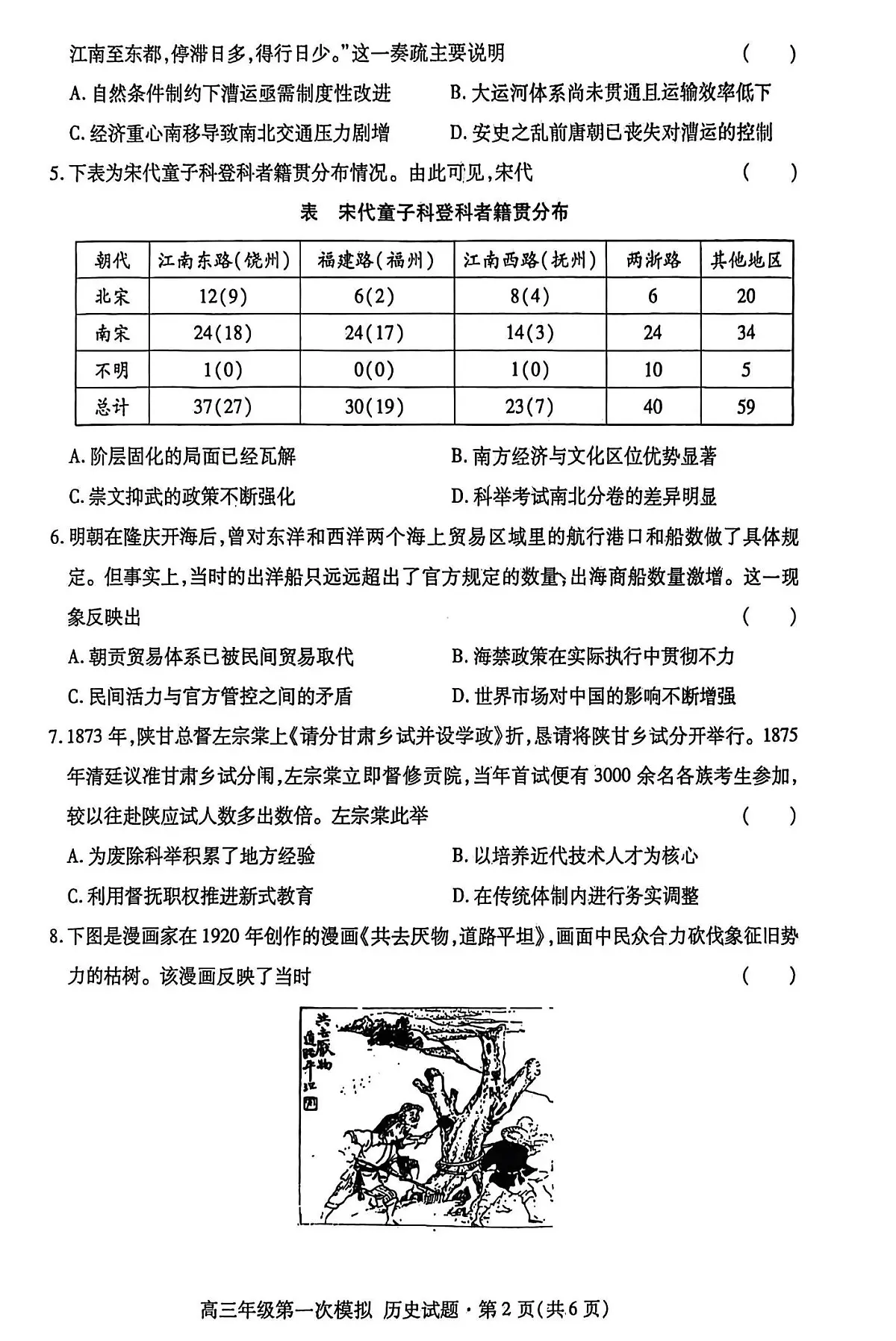 2026届甘肃省高三第一次模拟考试历史试题（含答案）第2页