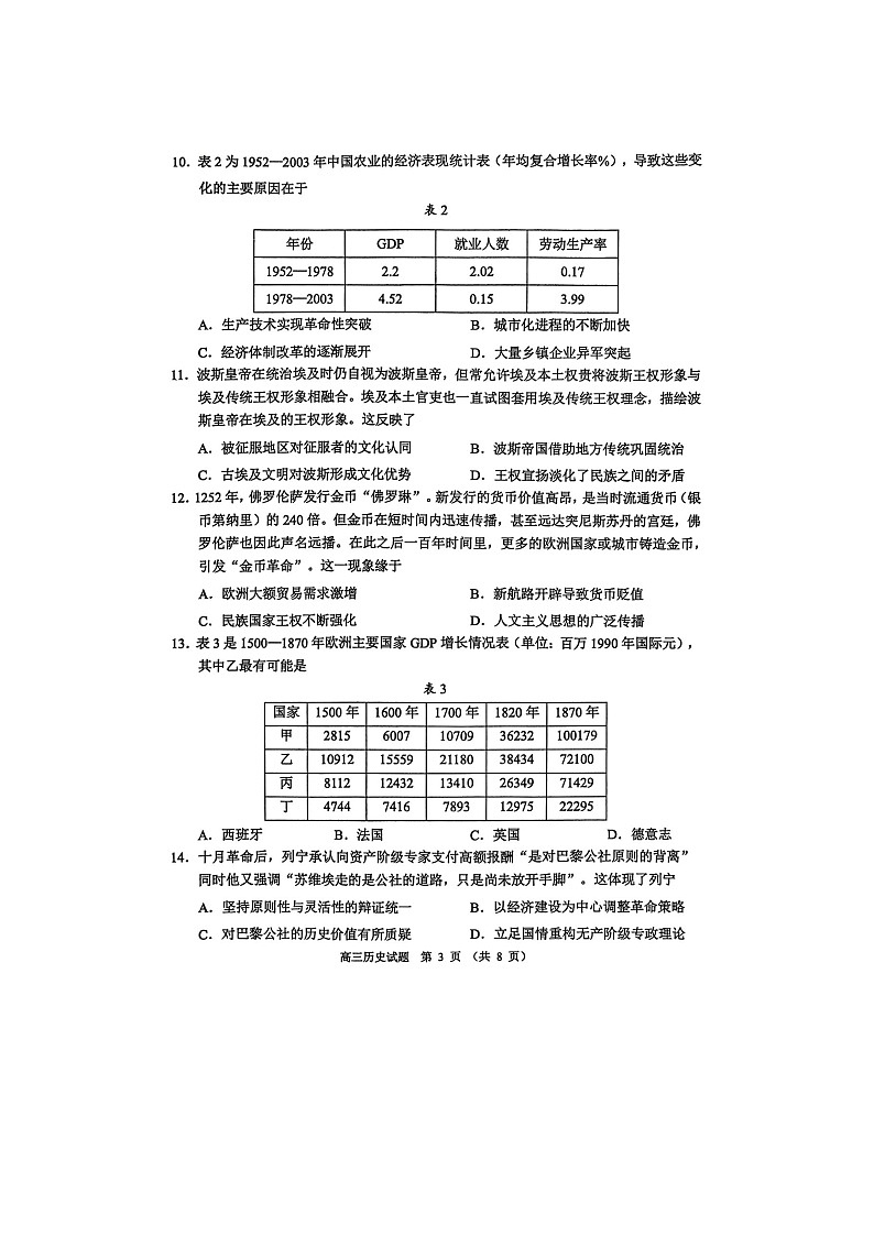 山东省淄博市2025-2026学年高三下学期高考模拟历史试卷第3页