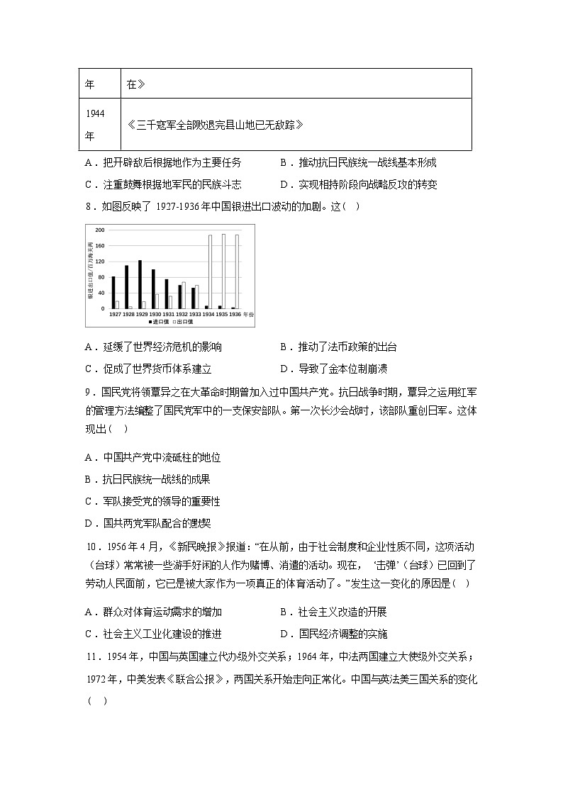湖南岳阳市颐华高级中学（平江）2025-2026学年高三下学期入学考试历史试题（高复部含答案第3页